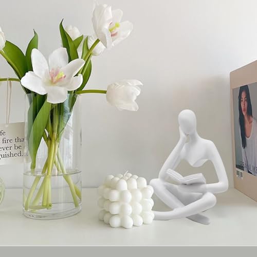 Jinkoozz Reading Women Statue, Thinker Sculptures, Abstract Art Ornament, Modern Aesthetic Figurine Decoration, Suitable for Home Living Room Bedroom Office Shelf Table Desk Bookshelf Decor - color: White Left, size: Small