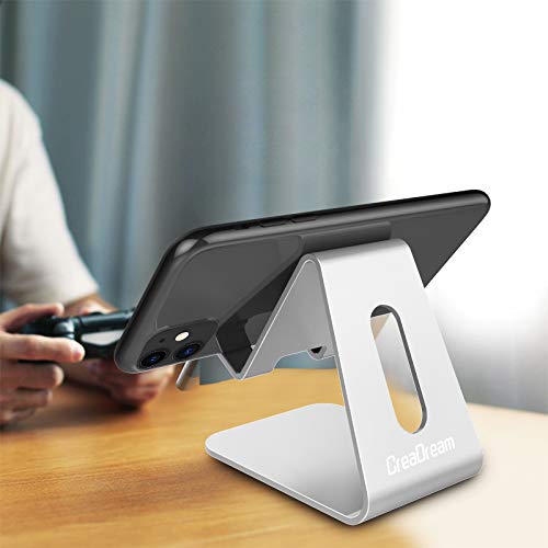 CreaDream Cell Phone Stand, Cradle, Holder,Aluminum Desktop Stand Compatible with Switch, All Smart Phone, iPhone 11 Pro Xs Max Xr X Se 8 7 6 6s Plus SE 5 5s-Silver - color: Silver