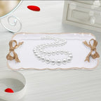 Kichvoe Retro Bowknot Jewelry Tray 7.87X4.72X0.78In Decorative Dessert Plate for Rings Necklaces Earrings Keys Holder Home Decor Cafe Display