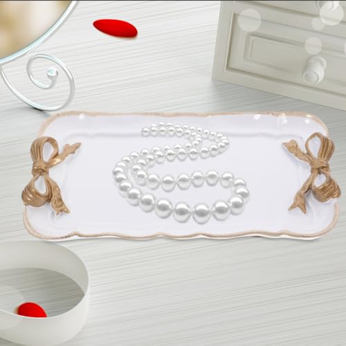 Kichvoe Retro Bowknot Jewelry Tray 7.87X4.72X0.78In Decorative Dessert Plate for Rings Necklaces Earrings Keys Holder Home Decor Cafe Display