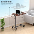 WOTURE Adjustable Overbed Table with Wheels, Pneumatic Height Adjustment, Ideal for Hospital Use or At Home as Bed Tray, Standing Desk, Bedridden & Mobility Needs, Walnut - color: Walnut