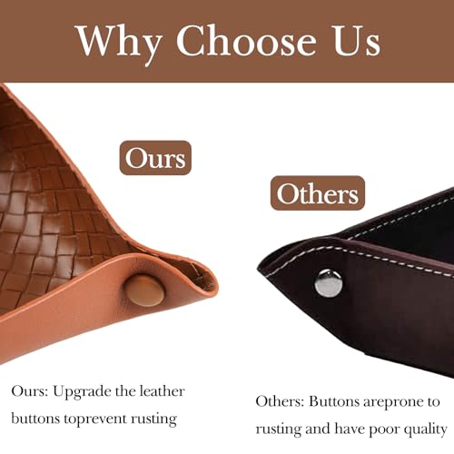 KINIVA PU Leather Jewelry Valet Tray for Men Women,Small Key Bowl for Entryway Table,Portable Travel Catchall Dice Tray (Square-Brown-2pcs) - style: Square-Brown-2pcs