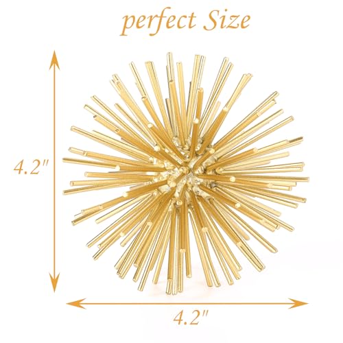 Gold Sphere Decor, Metal Gold Starburst Tabletop Sculpture Decor, Modern Metal Starburst Centerpiece, Spike Ball Decoration for Home Decor - color: Gold-starburst-4.2"