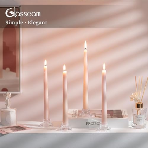 Glasseam Glass Tapered Candlestick Holders: 10Pcs Small Taper Candle Holders Bulk Clear Candle Sticks Holder Decor Short Modern Candle Holder for Table Centerpiece Wedding Christmas Dinner Party - color: Clear