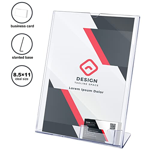 Vicenpal Acrylic Flyer Stand Sign Holder with Business Card Holder 8.5 x 11 Clear Brochure Display Stand with Business Card Pocket for Magazine Pamphlet Booklets Menu Desktop(2 Pcs)
