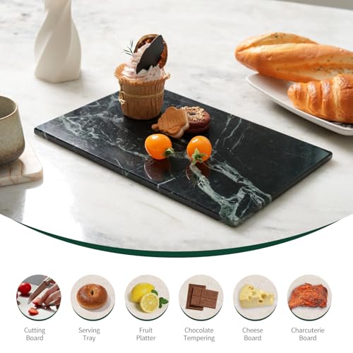 Koville Natural Green Marble Cutting Board for Kitchen Pastry Bread Macaron Display, 12" x 8" Real Stone Slab Marble Cheese Board for Home Countertop, Bathroom Perfume Tray Candle Plate - color: Deep Green