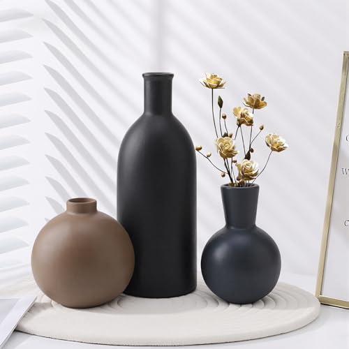 Small Ceramic Vase Set of 3, Boho Modern Flower Vase Room Decor, Farmhouse Decor, Vases for Your Kitchen, Bathroom, Bedroom, Living Room, Office&Shelf Centerpiece Table Decorations Multicolor - 346 - color: Multicolor -346