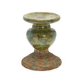 Creative Co-Op 2-Tone Sculptural Terracotta Pillar Candle Holder, Distressed Green - color: Green, size: 4.5" W x 5.25" H