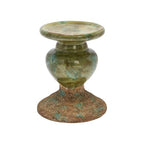 Creative Co-Op 2-Tone Sculptural Terracotta Pillar Candle Holder, Distressed Green - color: Green, size: 4.5" W x 5.25" H
