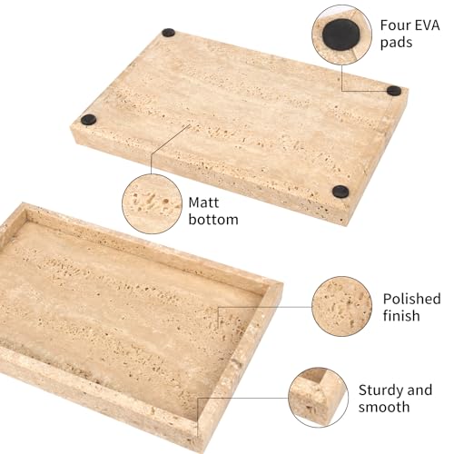 Marble Bathroom Vanity Tray, Natural Luxury Vanity Home Kitchen Bathroom Table Tray, Stone Decorative Countertop Dresser Trays for Key Coffee Perfume Jewelry Makeup (Travertine, 12"x 8" x1.2") - color: Travertine, size: 12" x 8" x 1.2"