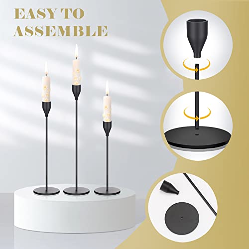 Potchen 27 Pack Black Candles Holder, 9 Sets Metal Taper Candlestick Holders Fit 0.75 Inch Thick Pillar Candles, Vintage Modern Candle Sticks Centerpiece Decor for Wedding Home Dinning Anniversary - color: Black