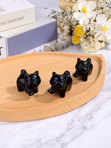Top Plaza 1 PC Black Obsidian Crystal Cute Cat Figurine Gifts Carved Healing Lucky Home Decor Natural Gemstone Cats Collectibles Pocket Sculpture for Cat Lovers - color: Black Obsidian