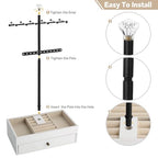 Meangood Jewelry Organizer Stand, 3-Tier Necklace Holder Jewelry Tree with Wooden Storage Drawer Box for Necklace Bracelet Earring Ring,White - color: Light White
