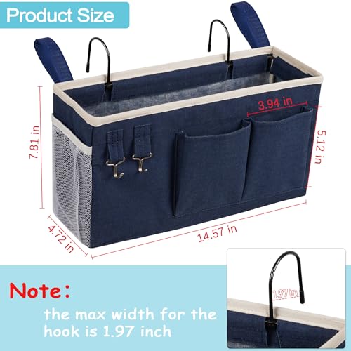 Loghot Bedside Caddy/Bedside Storage Bag Hanging Organizer for Bunk and Hospital Beds,Dorm Rooms Bed Rails,Can be Placed Glasses,Books,Mobile Phones,Keys (2pc Navy Blue) - color: 2pc Navy Blue