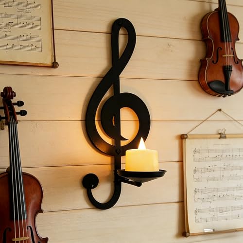 Candle Sconces Wall Musical Note Sconces Decor Wall Mounted Metal Candle Holders with Foldable Tray ZAYHENYOO for Music Lovers, Music Room, Christmas As A Gift(1, L-A) - size: 10.23 inches