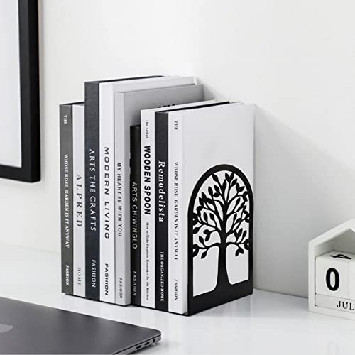 HappyHapi Book Ends, Metal Bookends for Shelves Decorative, Tree Stopper for Heavy Books, Black Ends to Hold Books for Home Office, 6.5 X 4.7 X 3.5 Inch(3 Pairs/6 Pcs, Large)