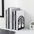 HappyHapi Book Ends, Metal Bookends for Shelves Decorative, Tree Stopper for Heavy Books, Black Ends to Hold Books for Home Office, 6.5 X 4.7 X 3.5 Inch(3 Pairs/6 Pcs, Large)