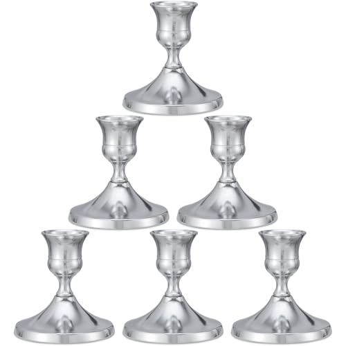 Candlestick Holders Taper Candle Holders, 6PCS Silver Candle Holder Set for Table Centerpiece, Vintage Candle Stand for Table Centerpieces, Home Decor,Weddings,Festival and Parties (6, Silver) - color: Silver