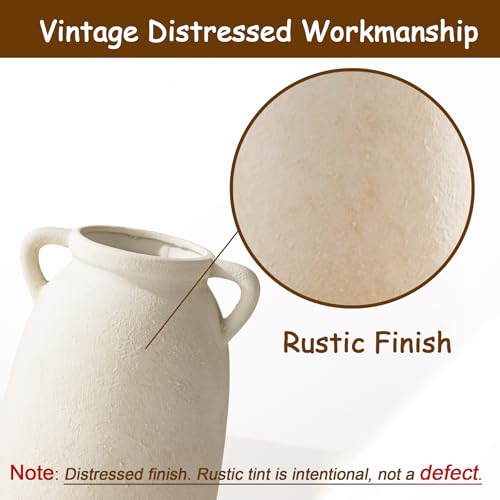 Dobbyby Ceramic Flower Vase 12 inch Farmhouse Rustic Vase Decorative Pottery Terracotta Tall Vases for Home Decor Table Mantle Fireplace Living Room Bathroom Wedding Centerpiece(Large-White) - color: L-antique Off White