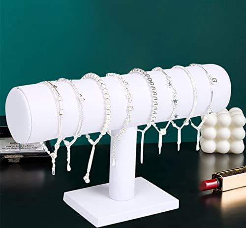 ChezMax Necklace Jewelry Display Jewelry Stand Hovering T-Bar Bracelet Holder for Home Organization - color: A-White Leatherette