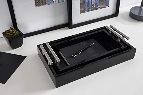 Kate and Laurel Lipton Modern Tray Set, Set of 2, Black and Silver, Glam Decorative Trays for Storage and Display - color: Black/Silver