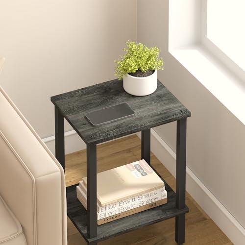 TUTOTAK End Table, Side Table, Nightstand, 2-Tier Storage Shelf, Sofa Table for Small Space, Living Room, Bed Room, Charcoal Grey TB01BY034 - color: Charcoal Grey