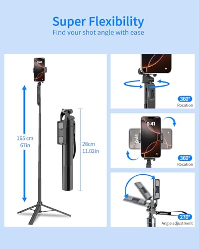 Auto Face Tracking Tripod 360° Rotation, 67" Tripod for iPhone Selfie Stick,Phone Tripod Stand Holder with Remote Gesture Control,No App, for Live Video Tiktok Live Vlog Streaming Video