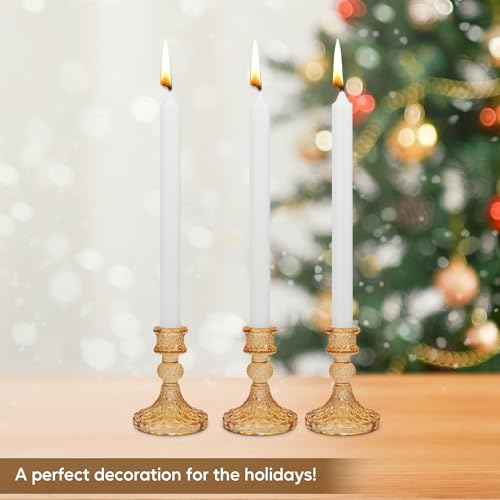 Crystal Glass Candlestick Holder Taper and Pillar Candle Holder Desktop Decoration for Wedding Dinning Party-3 pcs - color: Amber
