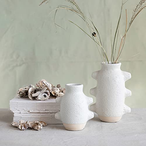 Creative Co-Op Abstract Stoneware Vase, White Volcano Finish, 9" H - size: 9" H