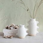 Creative Co-Op Abstract Stoneware Vase, White Volcano Finish, 9" H - size: 9" H