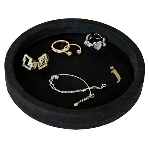 COLLECTIVE HOME - Velvet Jewelry Tray, 6" Monogrammed Jewelry Dish, Smooth Velour Display Dish for Rings, Earrings, Necklaces, Makeup, Personalized Gifts for Women (Black-j) - color: Black-j