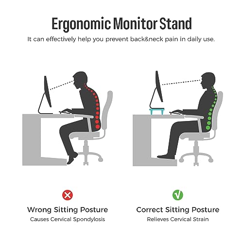 loukin Monitor Stand Riser for Desk, 22.4" x 8.3" Larger Computer Stand for Laptop, PC, Printer, Sturdy Desktop Computer Shelf with Non-Skid Rubber, Home Office (Black)