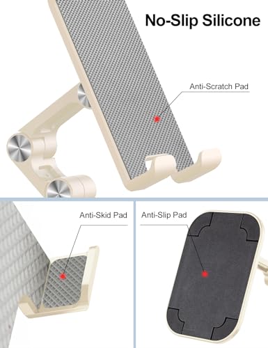OCYCLONE Phone Stand, Adjustable Height and Angle Foldable Cell Phone Stand Holder for Desk, Taller iPhone Stand Compatible with 4.7"-13" Smartphones iPad Tablet, Beige - color: Beige