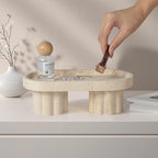 Natural Beige Travertine Oval Tray with Two Legs - 10 Inch Elegant Vanity Decor, Desk Organizer for Perfume, Jewelry & Candle Holder | Durable Stone Serving Tray