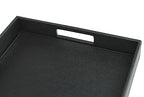 HofferRuffer Rectangle Serving Tray with Hole Handles for Coffee Table, Breakfast, Tea, Food, Butler - Countertop, Kitchen, Vanity Serve Tray, 16.2 x 12.2 x 2 inches, Faux Leather Tray (Black) - color: Black, size: 16.2" x 12.2" x 2"