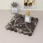 Square Marble Decorative Tray with Scalloped Edge, Luxury Natural Stone Bathroom Vanity Tray, Dresser Top Perfume Coffee Home Kitchen Sink Tray, Key Trinket Ring - color: Rosso Lepanto