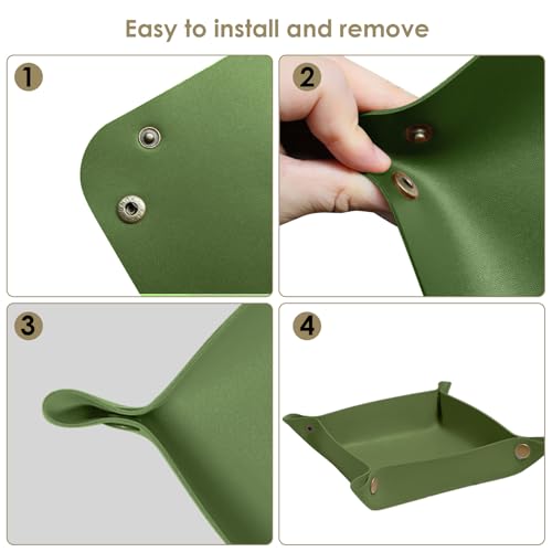 2 Pack (Size:9.84"&7.87") PU Leather Jewelry Valet Tray,Portable Entryway Table Nightstand Desk Tray Catchall Travel Plate Organizer for Phone, Keys, Wallet, Watch,Coin (Avocado Green) - color: Avocado Green
