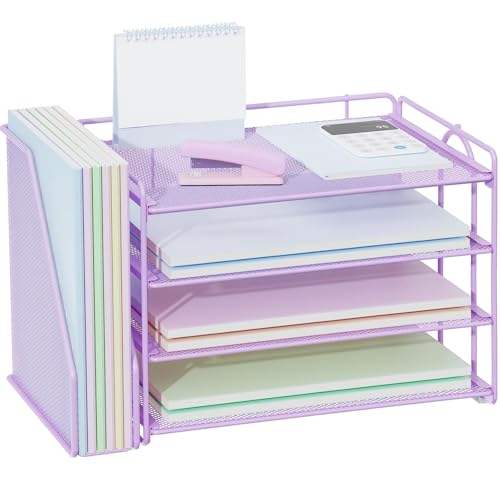gianotter 4-Tier Paper Organizer With Magazine Holder, Desk Organizers and Accessories, Desk Accessories & Workspace Organizers, File Organizer for Office Supplies Storag (Purple, 4-Tier) - color: Purple, size: 4-Tier
