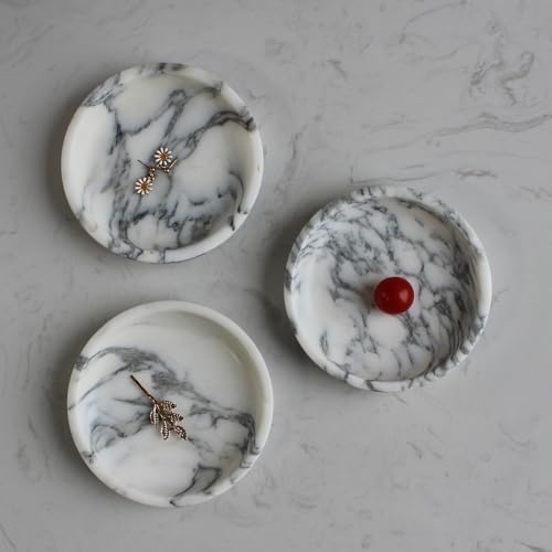 Nawgnail Natural Travertine Marble Jewelry Dish 5.5",Trinket Dish for Ring Earring, Gift for Woman Daugther(Arabescato Calacatta) - color: Arabescato Calacatta