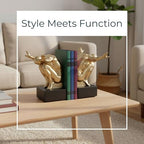 Resin Book Ends Decorative Bookends – Book Holder for Shelf Decor and Office Decor, Office Shelf Decor and Book Lovers Gifts, Art-Inspired Sculpture Home Decor Accent – 11", Gold & Black