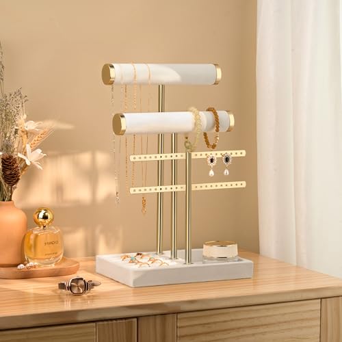 bussdis 3 Tier Bracelet Holder Display - Detachable T Bar White Velvet Bracelet Holder, Jewelry Holder Organizer for Bracelet, Necklace, Earrings, Rings - color: White, size: Standard