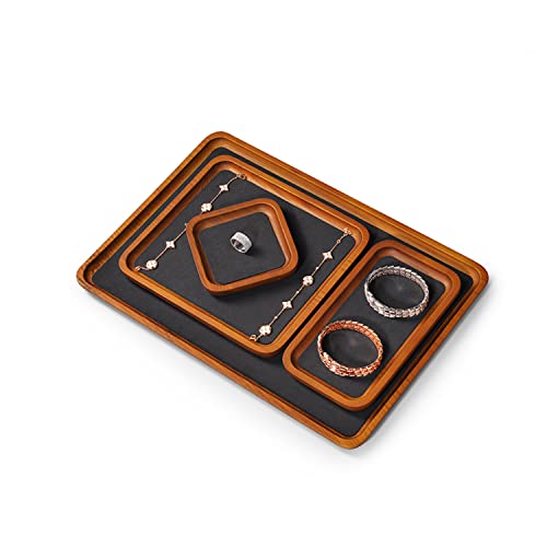 Oirlv Solid Wood Jewelry Display Tray Small Jewelry Tray Rings Earrings Bracelets Necklace Holder Organizer (Small, Grey) - color: Grey, size: 3.93"x 3.93"x 0.59"