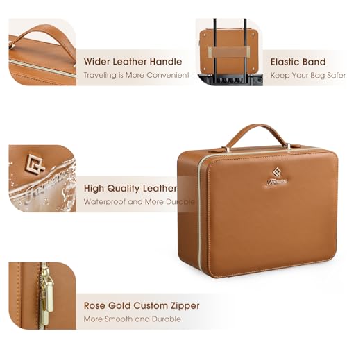 Faquenc Leather Makeup Case with LED Lighted Mirror 11.4 Inch Travel Makeup Bag Adjustable Brightness in 3 Colors Cosmetic Organizer Artist Storage Bag with Dividers Brush Holder Bag Vanity Brown - color: Brown 11.4 Inch, size: 2-Medium