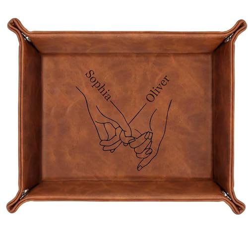 Engraved Leather Tray with Custom Name, Personalized Anniversary Idea for Him and Her, Jewelry Organizer Tray for Dresser, Desk, Nightstand, Office Keepsake Box for Men, Husband - style: Anniversary