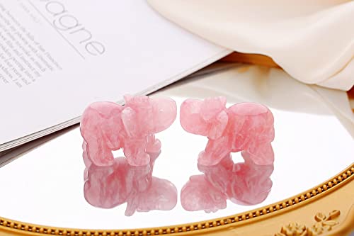 Rose Quartz Elephant Decor Pink Crystals Healing Stones Pocket Figurine Natural Crystal Statue Hand Carved Sculpture Cute Gemstone Energy Home Office Valentine's Day Desk Decoration Gifts for Women - color: A - Pink - Rose Quartz