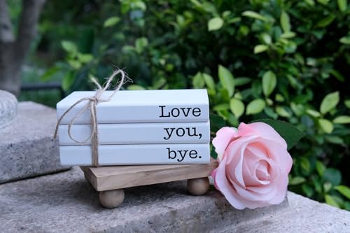 Cute Love You Bye Mini Wooden Faux Books, Express Love and Warm Family Sign for Office Front Door Bathroom Hallway Entryway Shelf Table Corner Decoration - color: Love You Bye