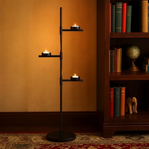 Smtyle Floor Candelabra Tall Tea Light Candle Holder Modern Black Metal Stand for Home Decor, Meditation, and Events - color: Black