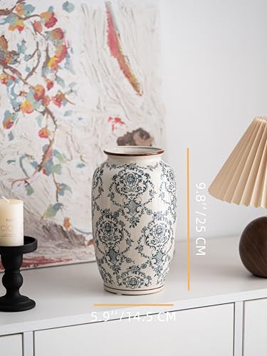 Blue and White Vase, Vintage Blue Ceramic Flower Vessel,Ceramic vases for Home Decor,Vintage Vase for Home Decor, Living Room, Shelf, Office, Rustic Table Centerpiece (Retro-01, Large) - color: Retro-01, size: Large