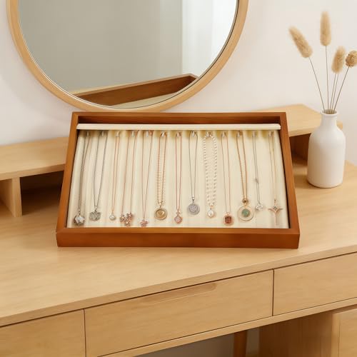 13 Hooks Necklace Organizer Large Jewelry Trays for Drawers Stackable Necklace Pendant Jewelry Display for Vendors Jewelry Drawer Organizer Inserts (13.78" L x 9.45" W x 1.18" H) Old Lace - color: Old Lace, size: Necklace Tray1-W 9.45" x H 1.18"x L 13.78"