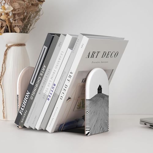Simple House Silhouette Line Minimalist Bookends for Shelves 2 Pcs Wooden Book Stopper Organizer for Home Office Libraries